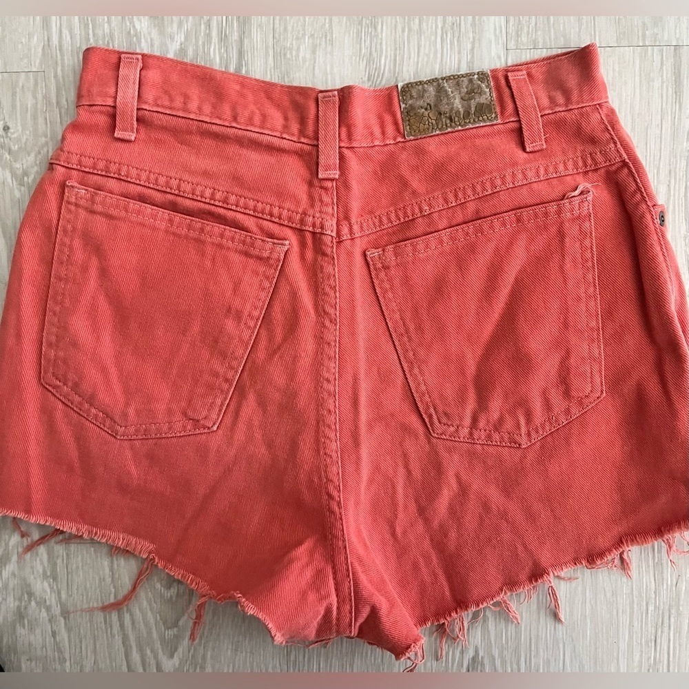 Shorts Vintage 90s Denim Cutoff Hunt Club Coral Ripped Raw Hem High Waist 3/4 - Picture 5 of 7